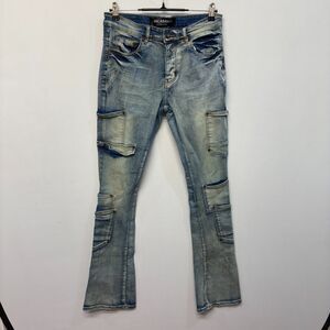 Valabasas Men Stacked Flare Jeans Size 32 Blue Denim POCROS C031 -17
